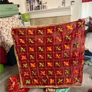 Embroidered Red Phulkari Dupatta